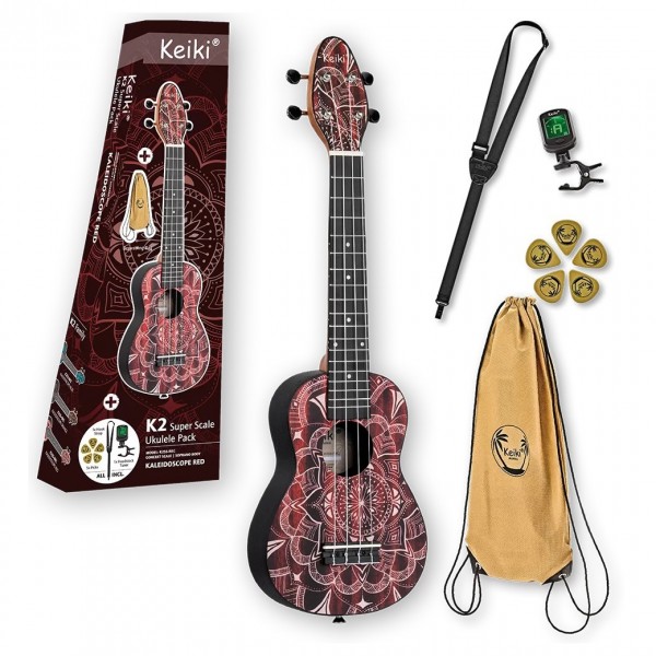 Keiki K2 Series Acoustic Soprano Ukulele, Red Kaleidoscope