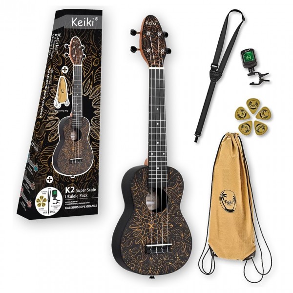 Keiki K2 Series Acoustic Soprano Ukulele, Orange Kaleidoscope