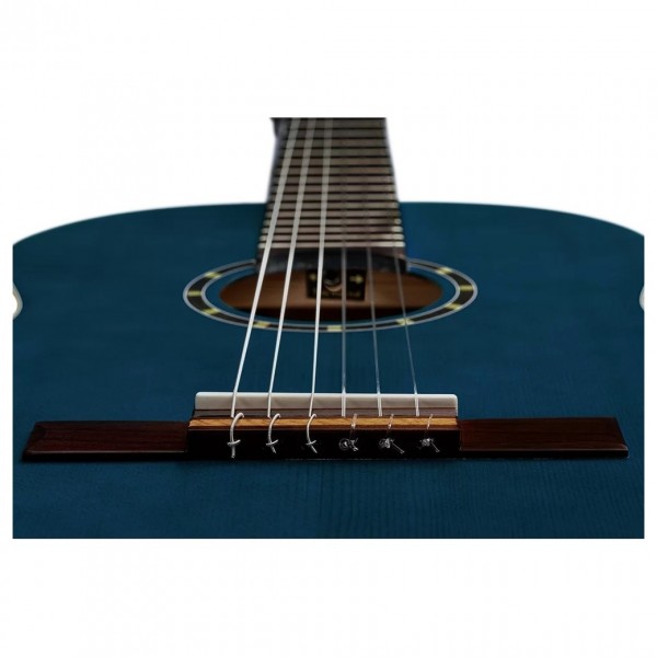 Ortega Family Series Slim Neck Acoustic, Ocean Blue bridge