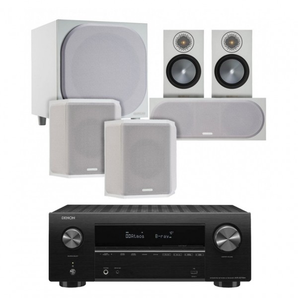 Denon AVR-X2700H AV Receiver & Bronze 50 5.1 Speaker Package, White