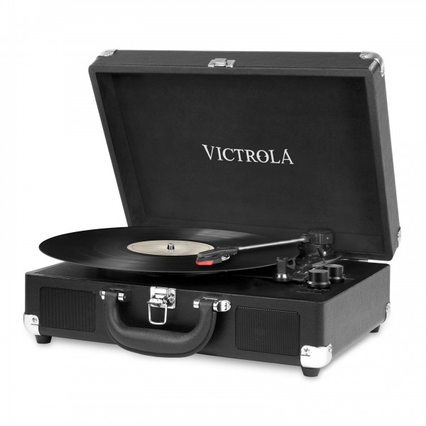 Victrola Journey Turntable with BT and Built-In Speakers, Black - Angled