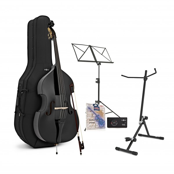 Student 3/4 Double Bass, Black + Accessory Pack by Gear4music