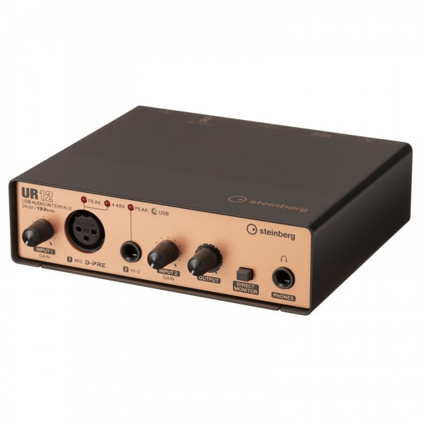 Steinberg UR-12 USB Audio Interface (iOS Ready), Black and Copper - Angled