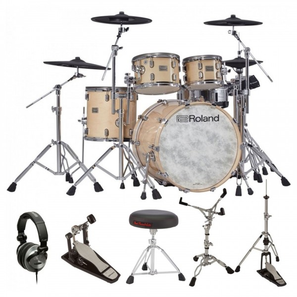 Roland VAD-706 Electronic Drum Kit, Gloss Natural Premium Bundle