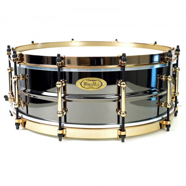 WorldMax 14" X 5" Black Brass Snare Drum, Aztec Gold Hoops