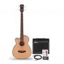 Electro Acoustic Left Handed Bass Guitar Natural, 35W Bass Amp & Accessory Pack