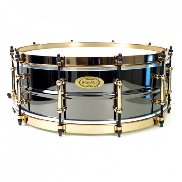 WorldMax 14" X 5" Black Brass Snare Drum, Aztec Gold Hoops