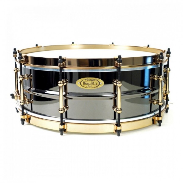 WorldMax 14" X 6.5" Black Brass Snare Drum, Aztec Gold Hoops