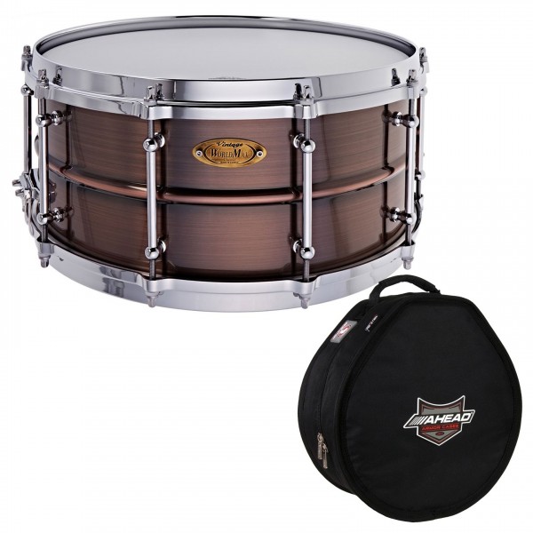 WorldMax 14 x 6.5'' Brushed Red Copper Snare Drum & Ahead Armor Case
