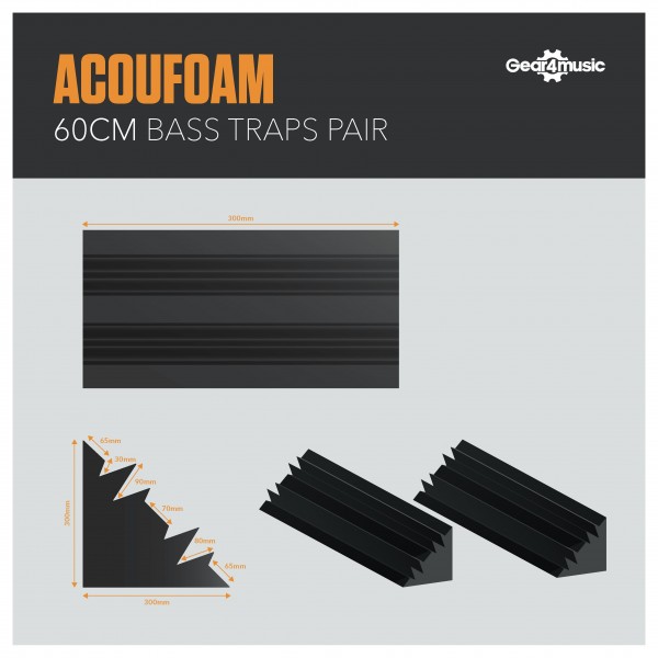 AcouFoam Bass Traps Pair by Gear4music Dimensions