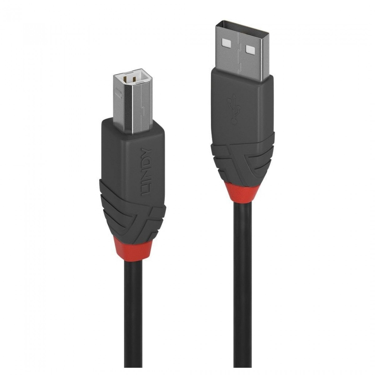 Lindy 41750 Cavo USB 2.0 Tipo A/B Trasparente, 0.2 Metri, Doppia Schermatura
