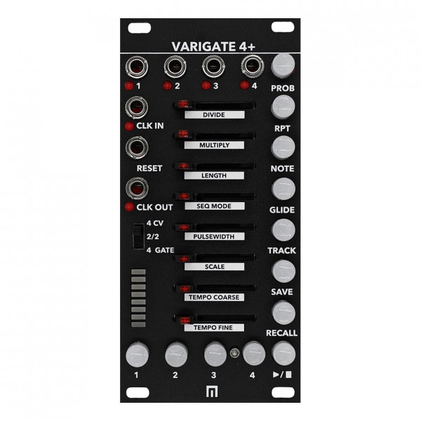 Malekko Varigate 4+ 4-Channel 8-Step Gate and CV Sequencer, Black - Front Panel