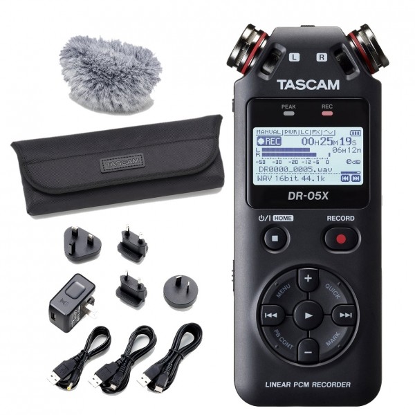 Tascam DR-05X Stereo Handheld Audio Recorder with Accessory Pack - Full Bundle