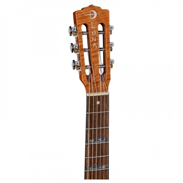 Luna High Tide Exotic Mahogany Electro Nylon, Satin Natural headstock