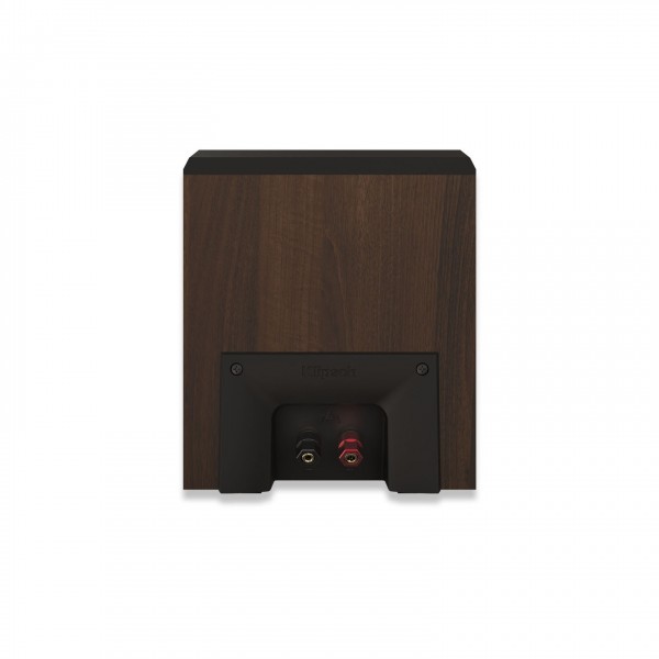 Klipsch RP-500SA MKII Dolby Atmos Surround Speaker (Pair), Walnut rear view of speaker connections