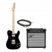 Squier Affinity Telecaster Deluxe MN, Black & 15W Guitar Amp Pack