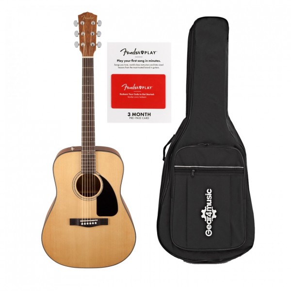 Fender CD-60 V3, Nat & Padded Acoustic Guitar Gig Bag by Gear4music