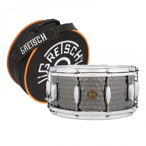Gretsch Full Range 14 x 6.5" Hammered Black Steel Snare Drum & Bag