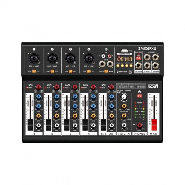 Italian Stage 2MIX6FXU 6 Channel Analog Mixer - top down