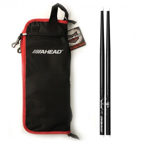 Ahead Deluxe Stick Bag & Lars Ulrich Scary Guy Sticks, Black/Red