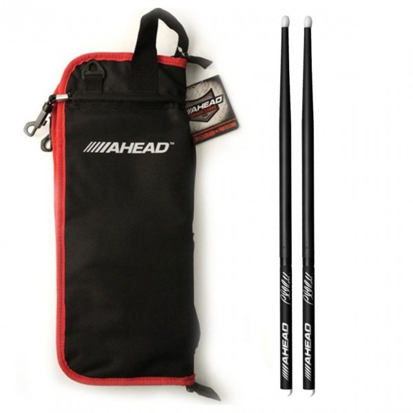 Ahead Deluxe Stick Bag & Phil Rudd Sticks, Black/Red