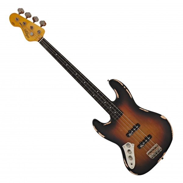 Vintage V74 Icon Left-Handed Fretless Bass, Sunset Sunburst