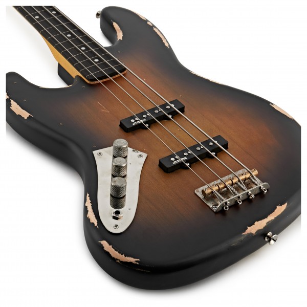 Vintage V74 Icon Left-Handed Fretless Bass, Sunset Sunburst