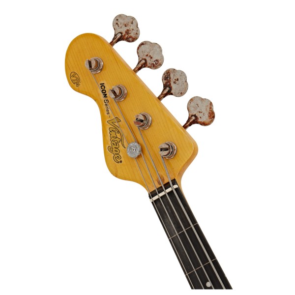 Vintage V74 Icon Left-Handed Fretless Bass, Sunset Sunburst at