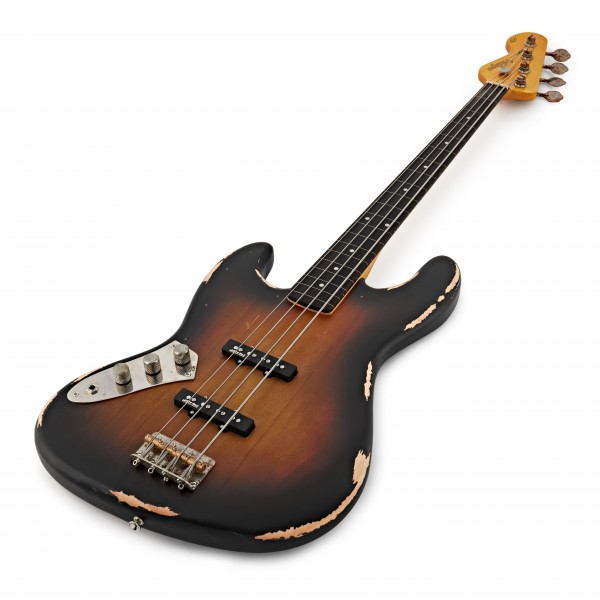 Vintage V74 Icon Left-Handed Fretless Bass, Sunset Sunburst