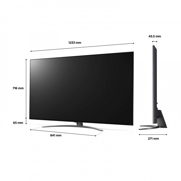 LG 55QNED866QA 55 inch Smart TV, dimensions chart