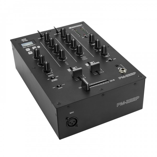 Omnitronic PM-222P 2-Channel DJ Mixer with Player - Angled, Left