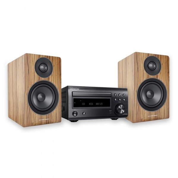 Denon RCD-M41 Micro System w/ AE100 Bookshelf Speakers, Walnut