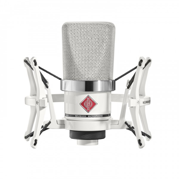 Neumann TLM 102 Condenser Microphone, White - Front, with Shock Mount