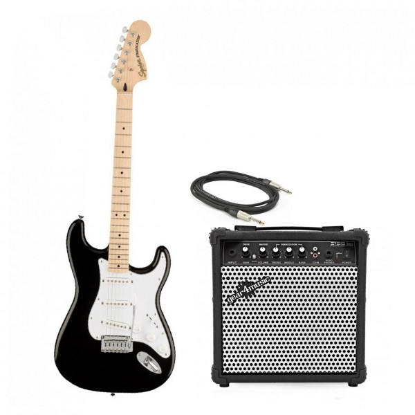 Squier Affinity Stratocaster MN, Black & 15W Electric Guitar Amp 