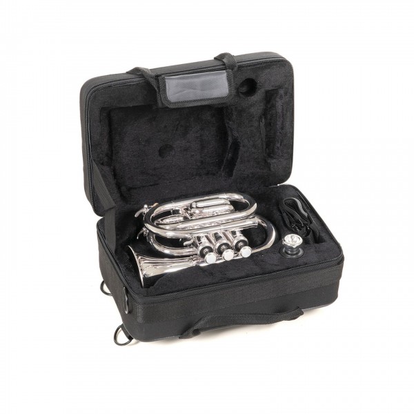 Roy Benson PT101S Pocket Trumpet, Silver In Case