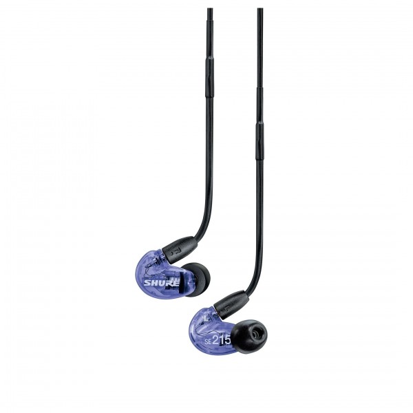 Shure SE215 Sound Isolating Earphones, Purple - Hanging, Flat