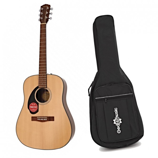 Fender CD-60S Left Handed Acoustic, Natural & Padded Gig Bag Bundle 