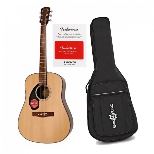 Fender CD-60S Left Handed Acoustic, Natural & Padded Gig Bag Bundle 