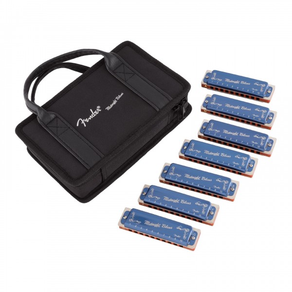 Fender Midnight Blues Harmonica, Pack of 7, with Case Main