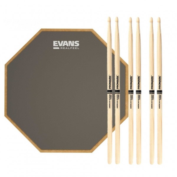 RealFeel Evans Apprentice Pad & Promark 5B Wood Tip Sticks, 7''