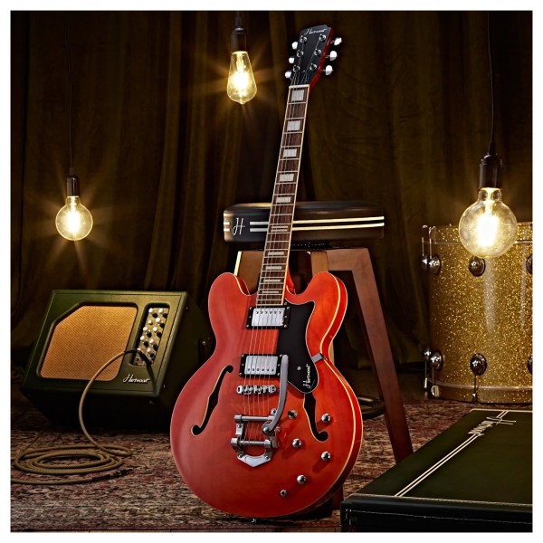 Hartwood Revival Vibrato Semi Acoustic Guitar, Burnt Orange