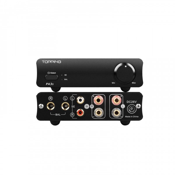 Topping PA3S Class D Power Amp, Black Front & Back View