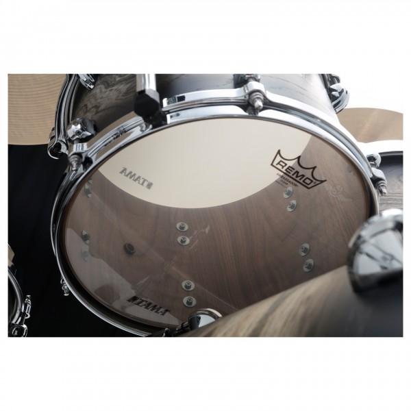 Tama Star Walnut 22'' 4pc Shell Pack, Satin Black Japanese Sen Burst - Remo Resonant Head
