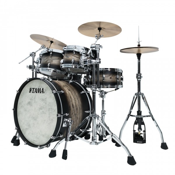 Tama Star Walnut 22'' 4pc Shell Pack, Satin Black Japanese Sen Burst - Angle