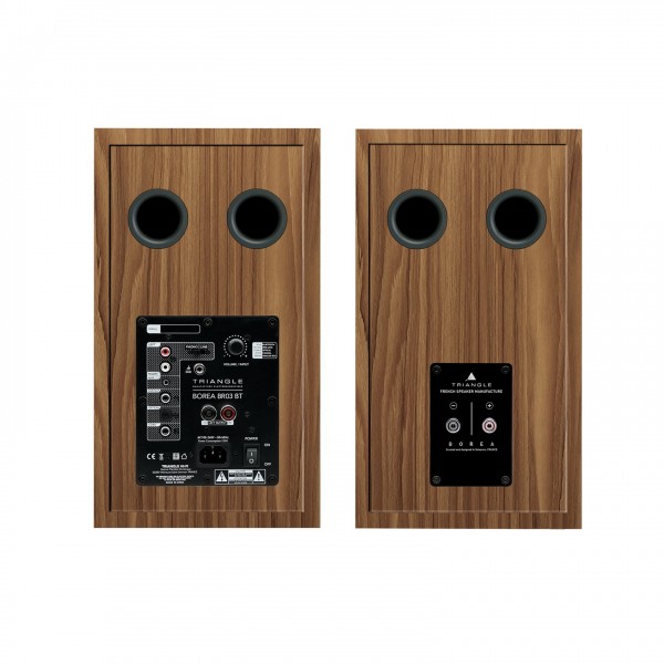 Triangle Borea BR03 Active Bookshelf Speakers (Pair), Oak Green front view with grille