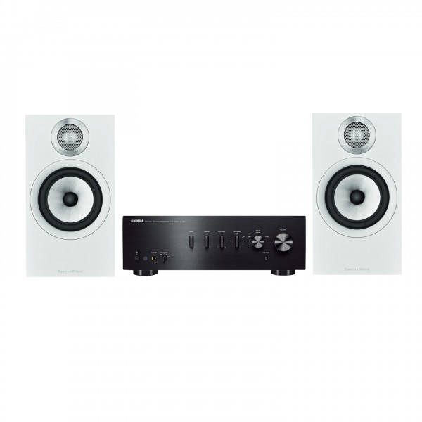 Yamaha A-S501 Amplifier Black with Bowers & Wilkins 607 S2 AE Bookshelf Speakers, White Full View