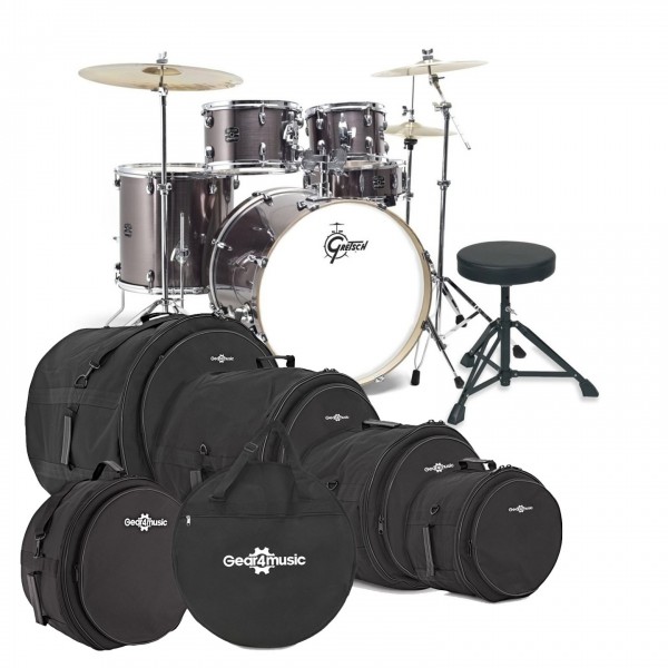Gretsch Energy 22" Drum Kit w/Hardware, Cymbals & Bags, Grey Steel
