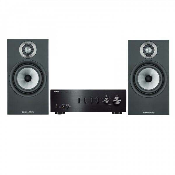 Yamaha A-S501 Amplifier Black with Bowers & Wilkins 607 S2 AE Bookshelf Speakers, Black Front View