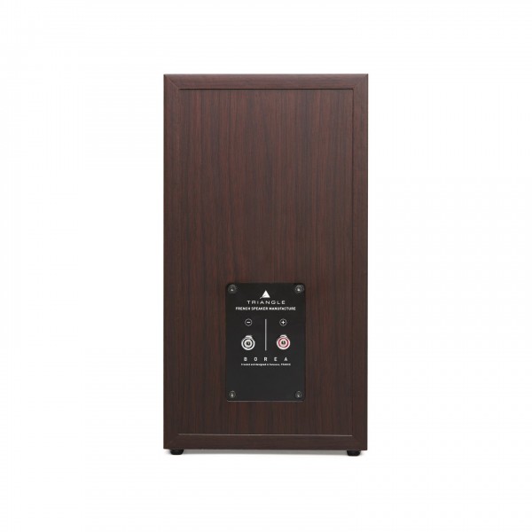 Triangle Borea BR03 Bookshelf Speakers (Pair), Walnut rear view and binding posts