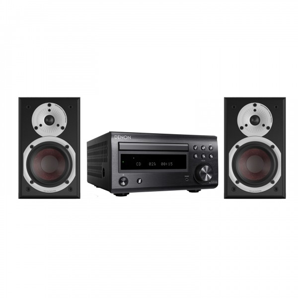 Denon RCD-M41 Black Micro System, Black with DALI SPEKTOR 1 Bookshelf Speakers, Black Ash Full View